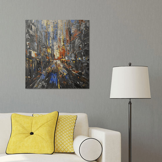 CITY LIGHTS 2, abstract impressionist painting 70x65cm