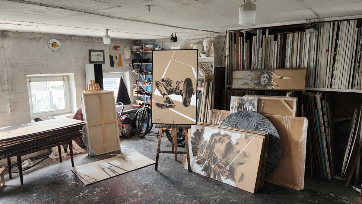 Expressive Portrait Acrylic Painting By Dmytro Filatov, 49 X 30, On The Roof (Jump Series), Original Artwork