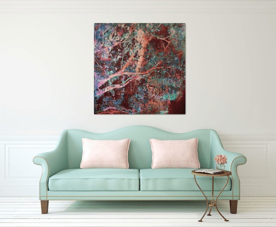Oxidized burgundy tree leaves
