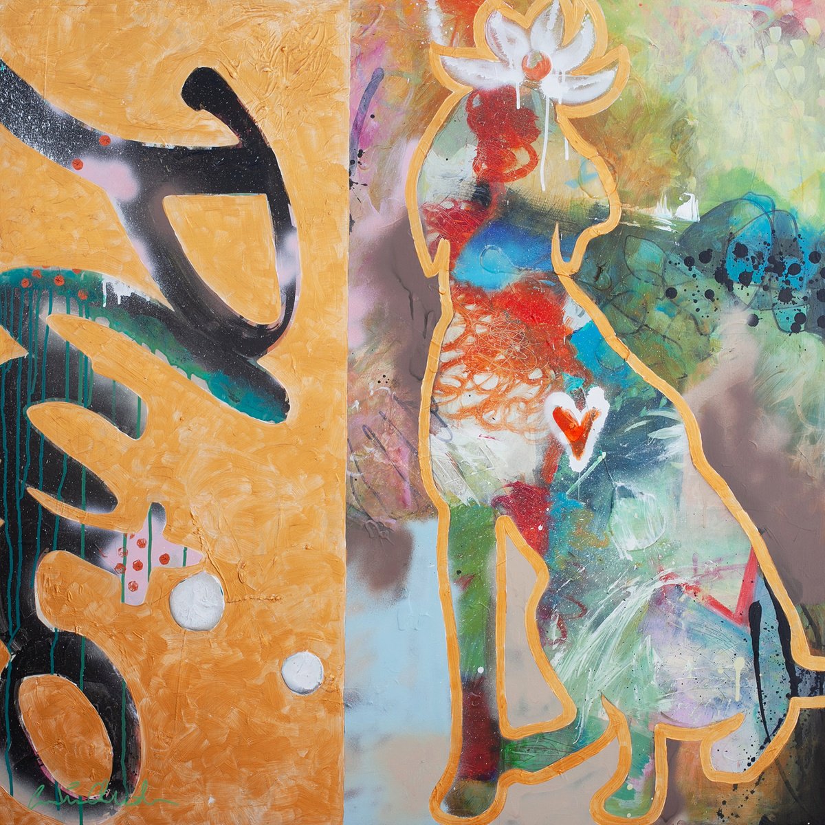 Organic Abstract Acrylic Painting By Carolina Alotus, 39 X 39, Soul Dog, Original Artwork