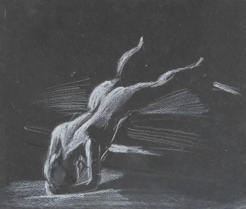 Reclining nude, pastel on grey paper 22x26 cm by Frederic Belaubre