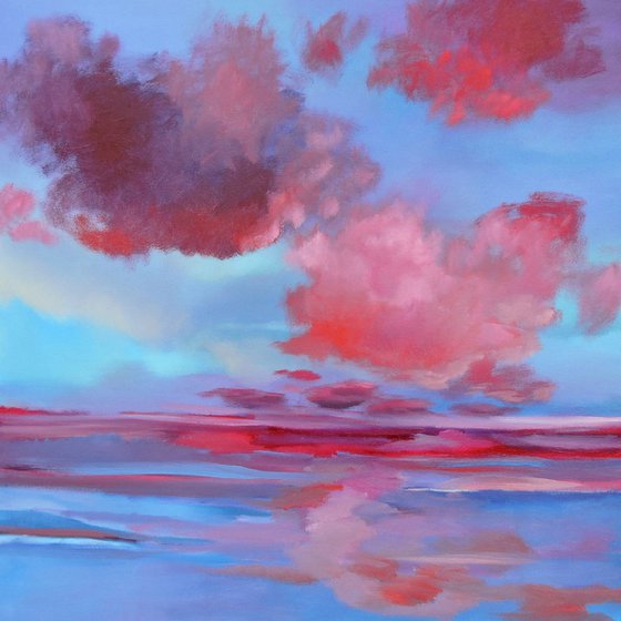 Red Clouds. Large painting, 36" x 36".