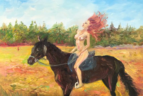 Red girl on the horse (number 14) by Kateryna Krivchach