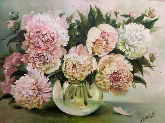 ''PEONIES IN A GLASS VASE"