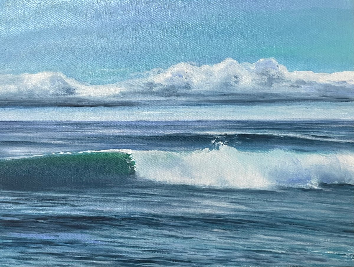 Photorealistic Landscape Oil Painting By Aflatun Israilov, 16 X 12, Ocean Wave, Original Artwork