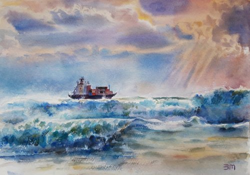 Ship in a stormy sea. by Bozhidara Mircheva