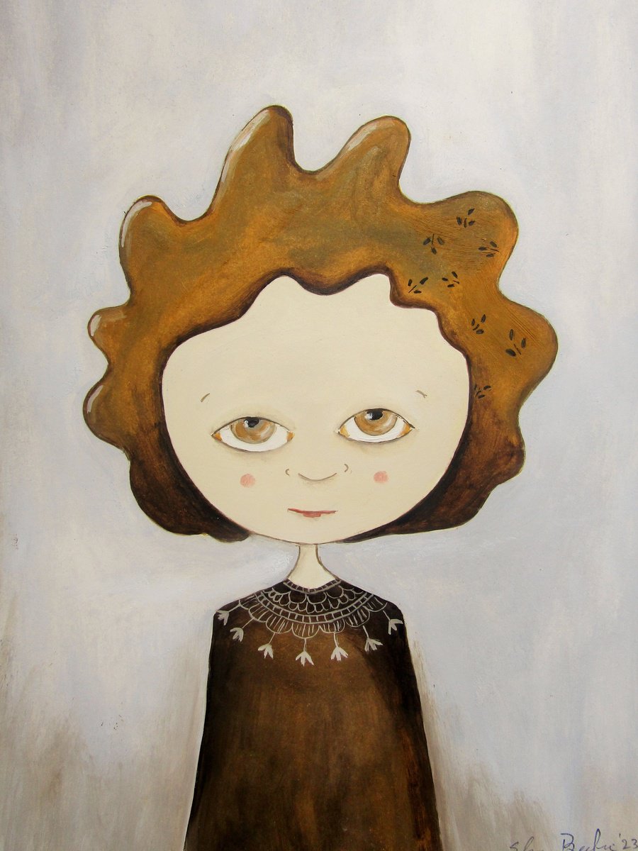 The girl in brown - oil on paper by Silvia Beneforti