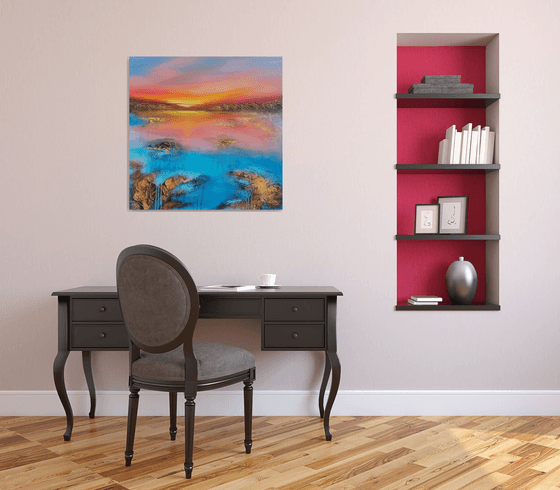 A beautiful large modern abstract figurative seascape painting "Evening mood"