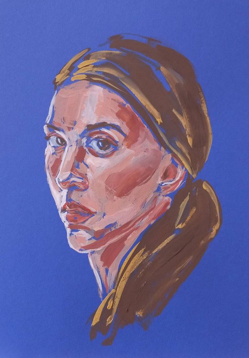 Woman gouache portrait. Abstract female art. 29.7х21cm/11.7x8.3in by Tatiana Myreeva