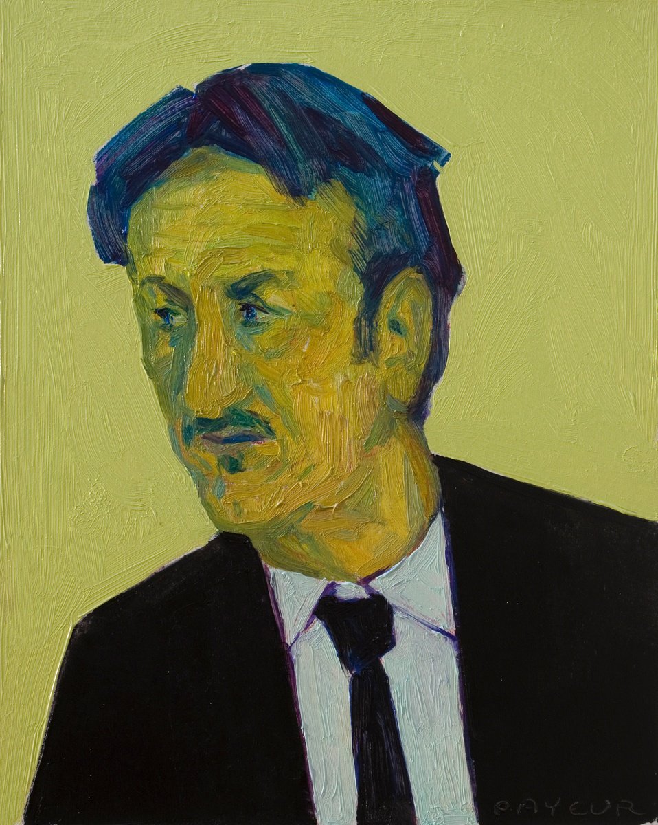 Impressionistic Portrait Oil Painting By Olivier Payeur, 8 X 10", Pop Green Sean Penn, Original Artwork