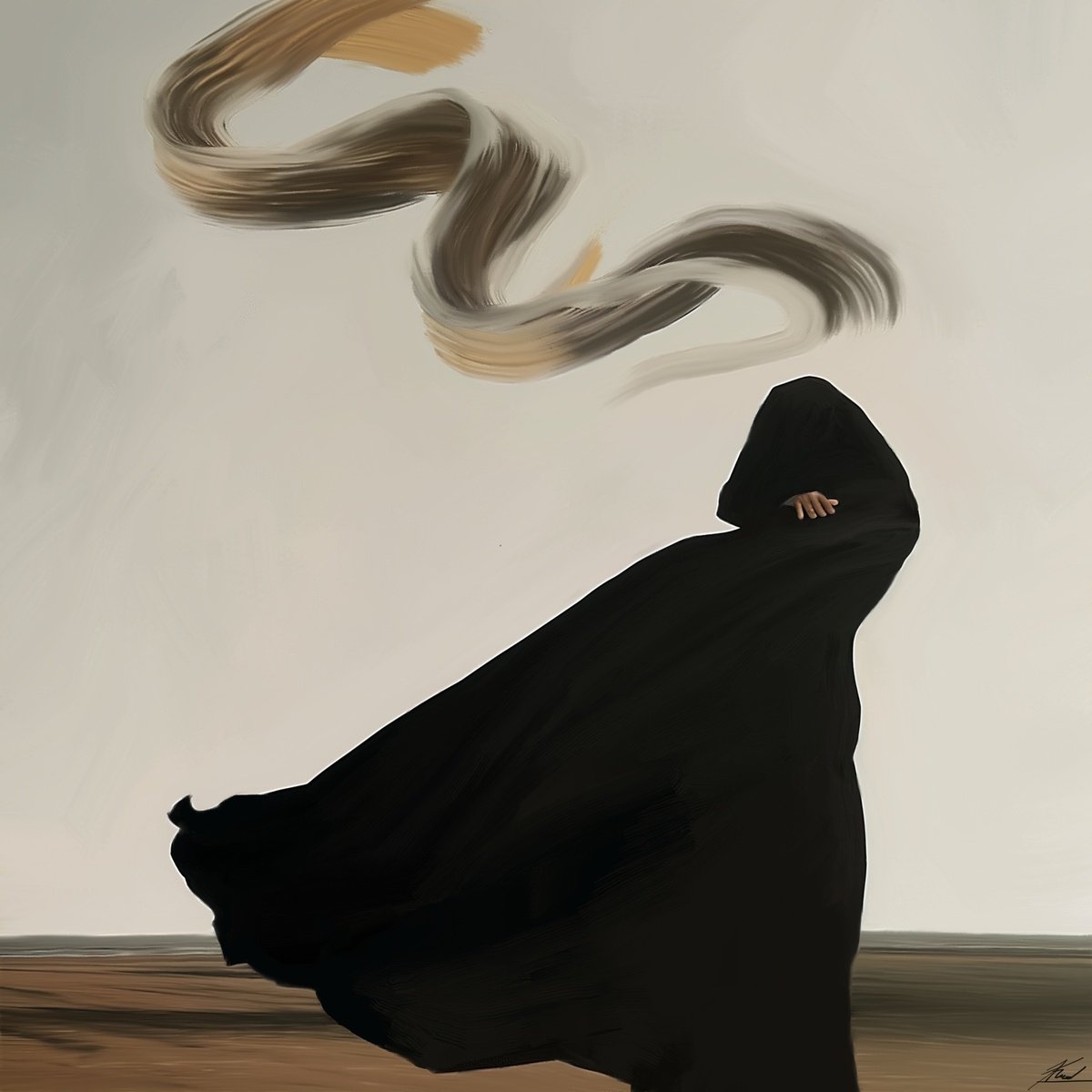 Expressive Portrait Acrylic Painting By Anzhelika Klimina, 24 X 24, Lonely Figure N11, Original Artwork