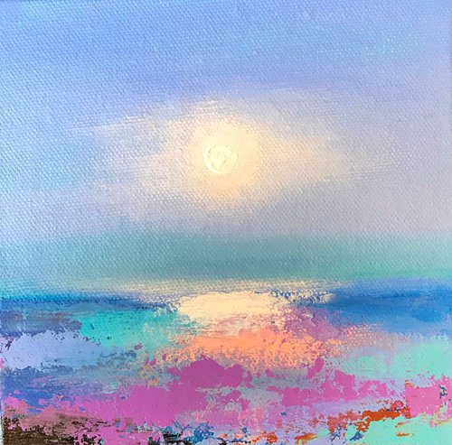 Atmospheric Landscape !! Moonrise !! Frozen !! Small Painting !! Mini Painting !! by Amita Dand