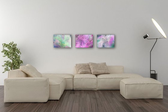 "Multiverse" - FREE USA SHIPPING - Original Triptych, Abstract PMS Acrylic Paintings Series - 36" x 9"