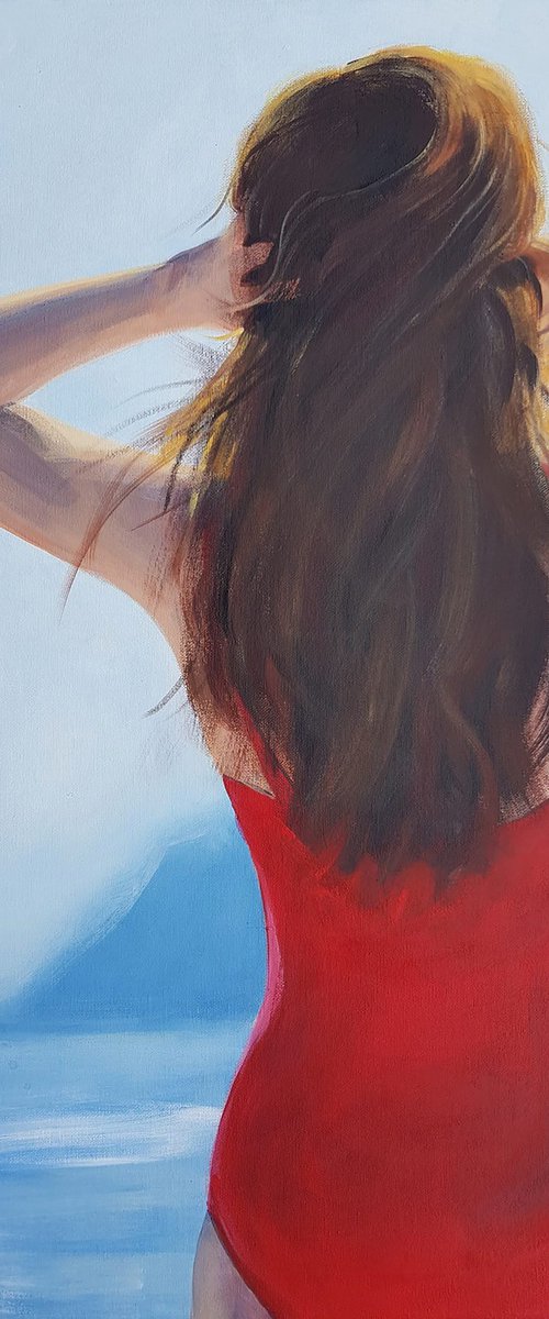 Young woman in a Red Swimsuit by Daria Startseva