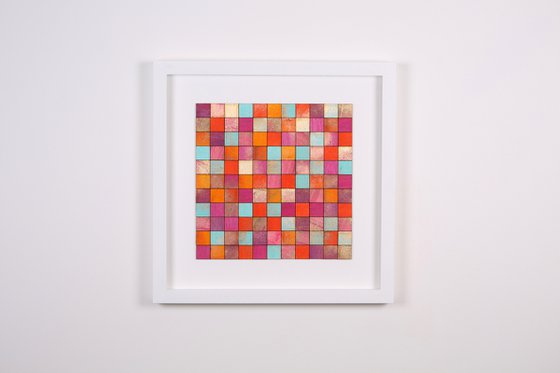Orange, Pink & Gold Grid original painting
