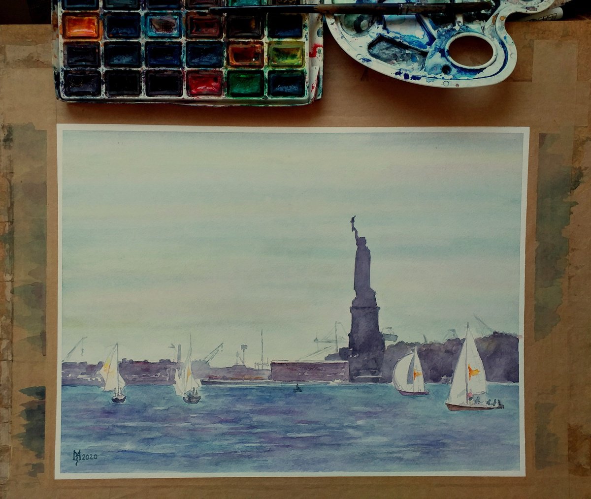 Impressionistic Cityscapes Watercolour By Zoran Mihajlovic Muza, 17 X 12", New York, Original Artwork