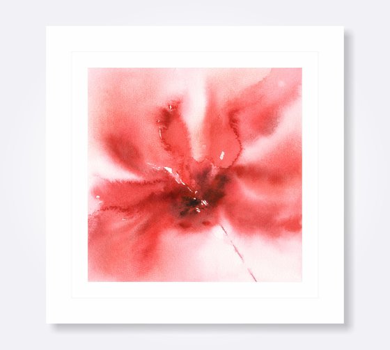 Red flower. Watercolor abstract floral painting