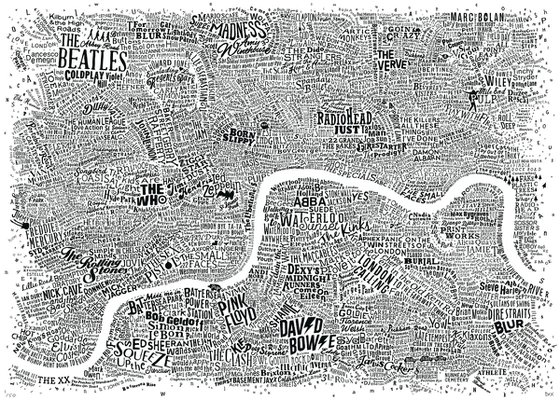 Music Map Of London (A2, White)