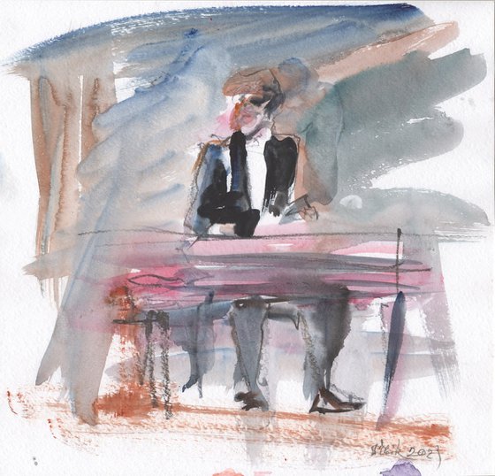 "Piano player" (WATERCOLOR SKETCH, 'JAZZ BY THE SEA' SERIES)
