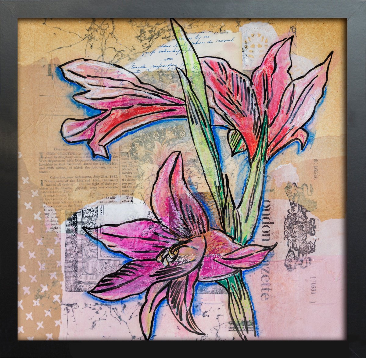 Illustrative Botanical Collage By Ariadna De Raadt, 13 X 13, Floral Card 9, Original Artwork