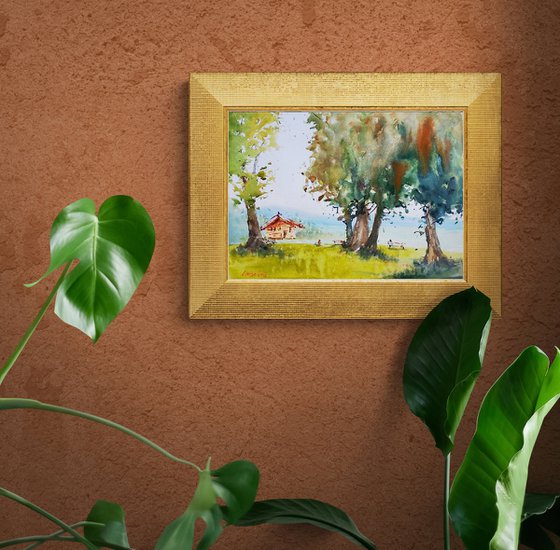 Fairy tale | Original watercolor painting (2019) Hand-painted Art Small Artist | Mediterranean Europe Impressionistic