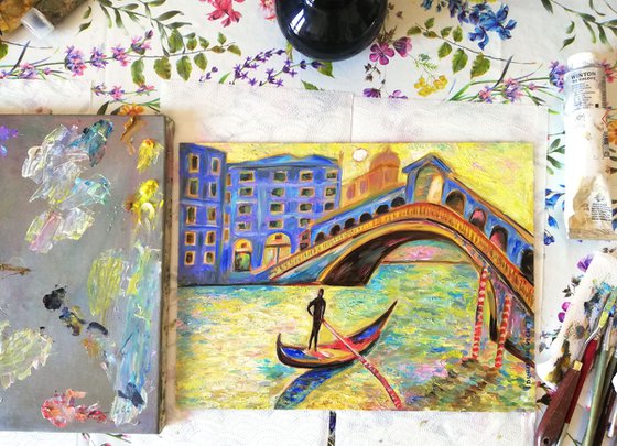Venice Rialto Bridge Original Oil Painting - Italian Landscape