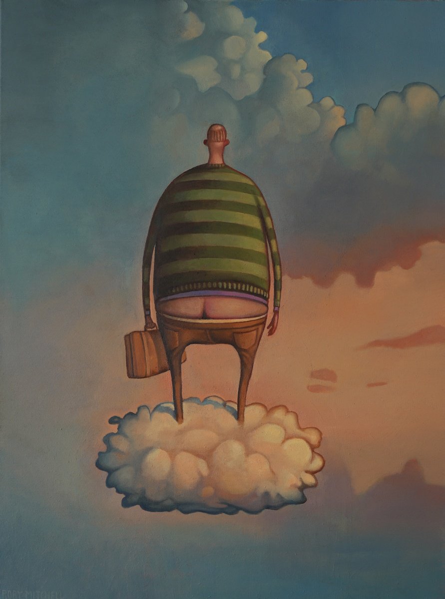 Naive Portrait Oil Painting By Rory Mitchell, 24 X 31", Shitey Heaven, Original Artwork