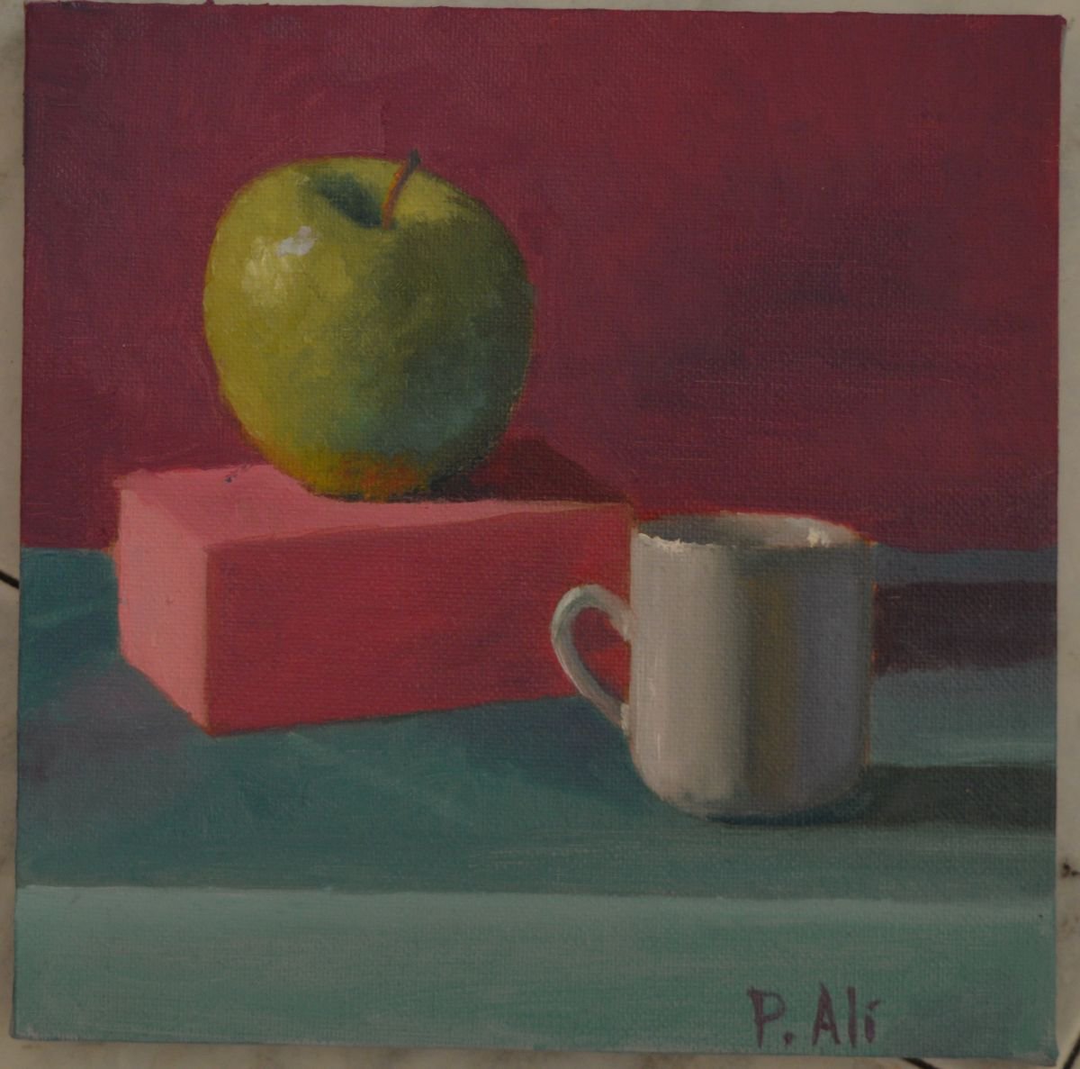apple in pink still life by Paola Ali