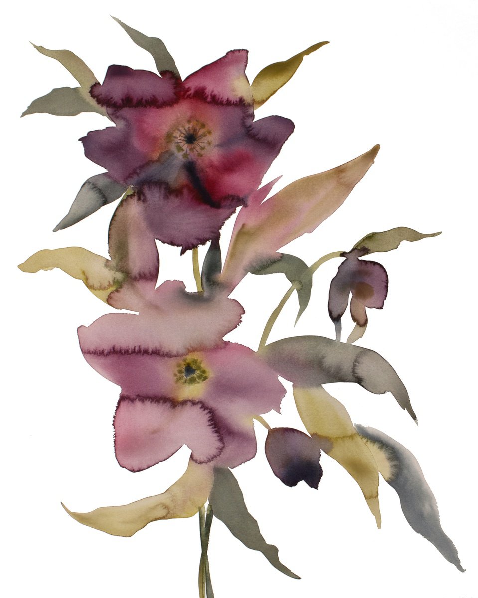 Expressive Botanical Watercolour By Elizabeth Becker, 16 X 20, Hellebore No. 38, Original Artwork