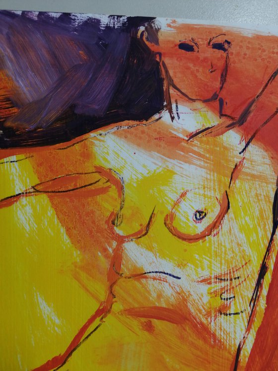 Nude yellow study women oil on paper