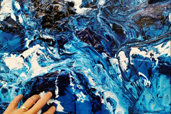 Molten Blue 240cm x 100cm Blue White Abstract Art