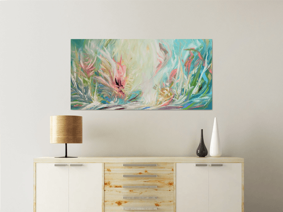 Large Abstract Flowers Acrylic Painting on Canvas with Texture. Abstract Landscape Contemporary Impressionism. Artwork for Livingroom or Bedroom