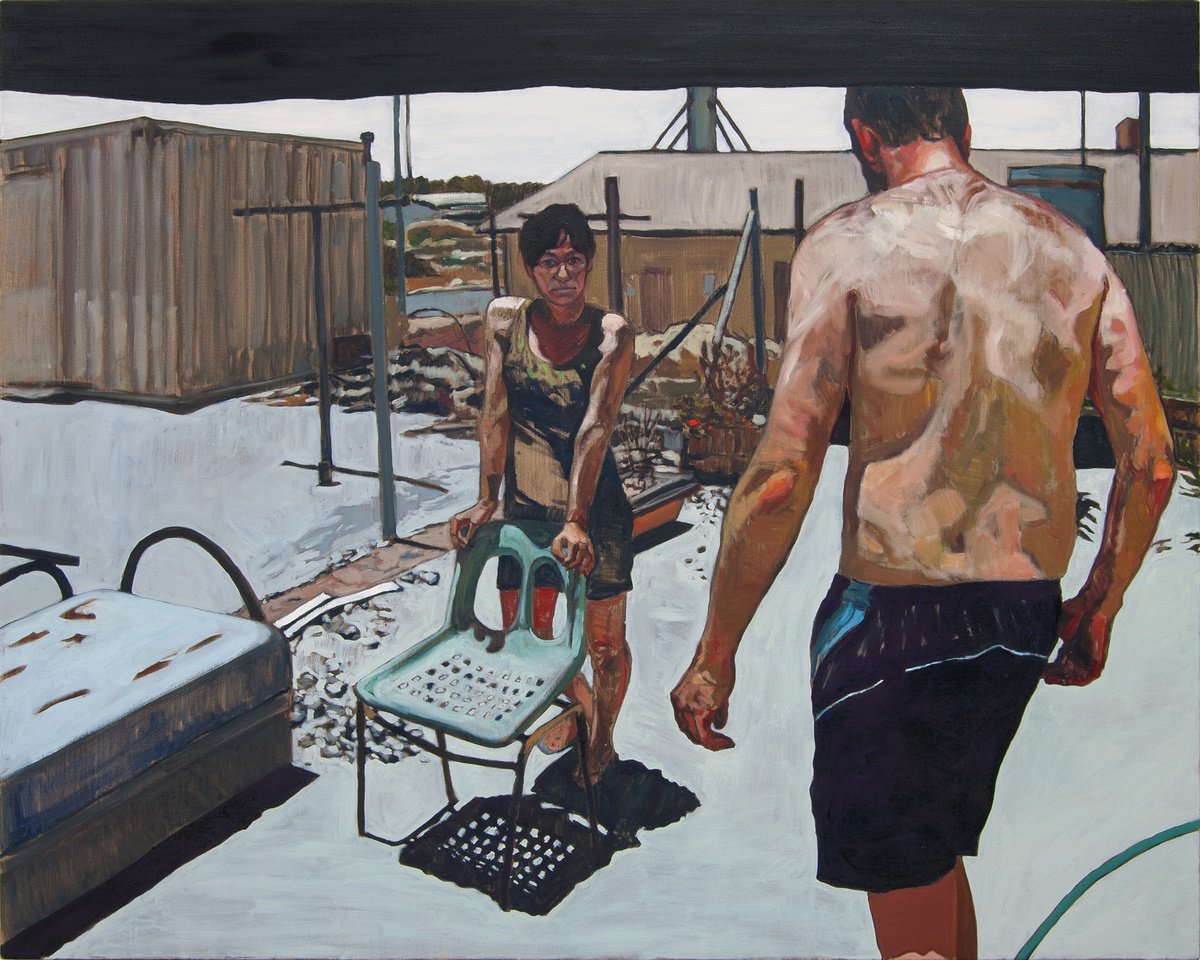 Impressionistic Portrait Oil Painting By Ishai Rimmer, 59 X 47, The Backyard, Original Artwork