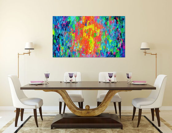 55x31.5'' Large Ready to Hang Abstract Painting - XXXL Huge Colourful Modern Abstract Big Painting, Large Colorful Painting - Ready to Hang, Hotel and Restaurant Wall Decoration, Happy Gypsy Dance 1