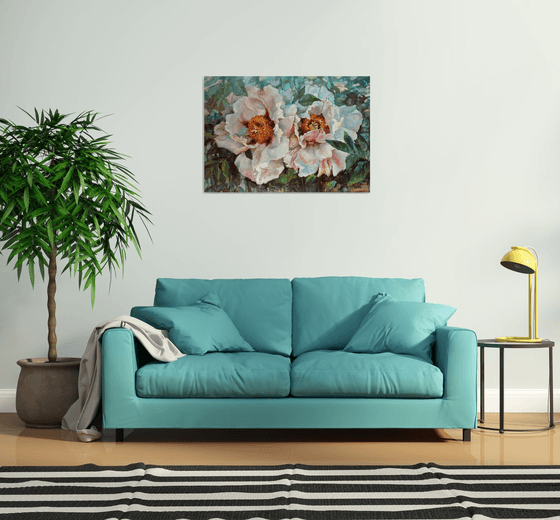 Two peonies. 100x70