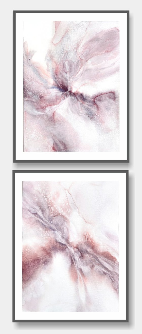 Pink abstract flowers diptych