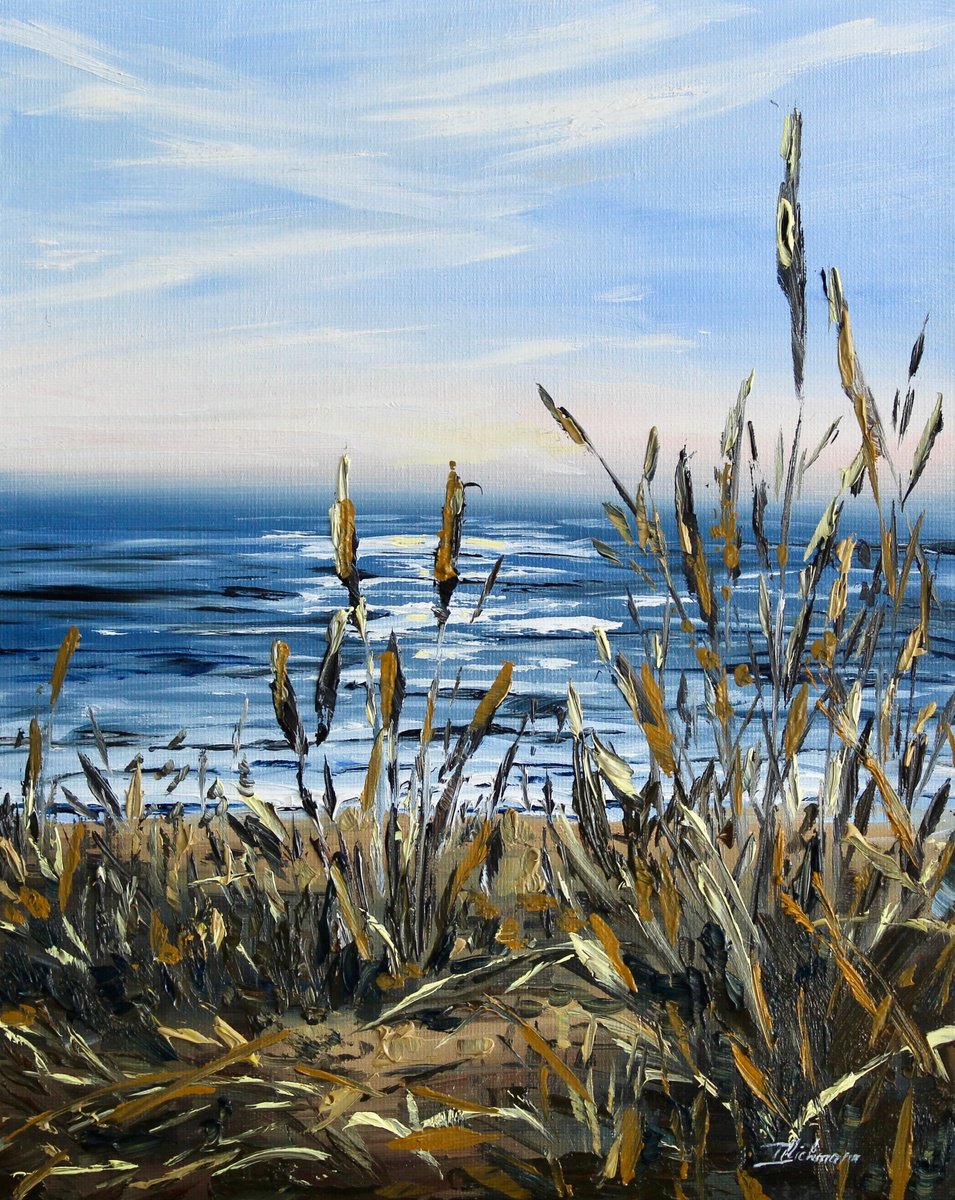 Impressionistic Landscape Oil Painting By Liza Illichmann, 9 X 12", Morning Dunes, Original Artwork