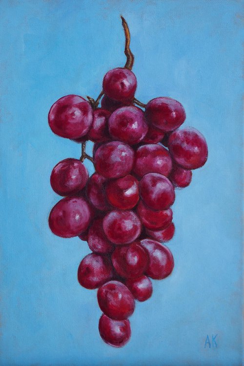 A bunch of grapes - kitchen fruit oil painting by Alfia Koral