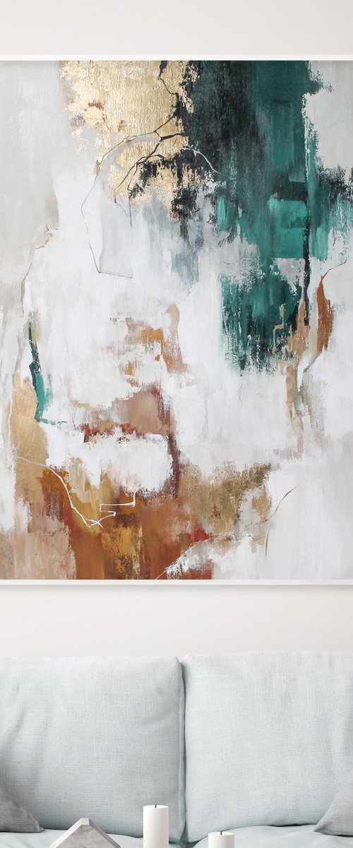 "Emerald Flux 2" Green gold abstract art by Yana Sagan