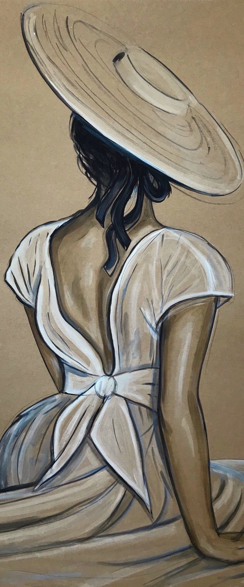 “Anna” woman painting from the back acrylic, watercolor by Leysan Khasanova