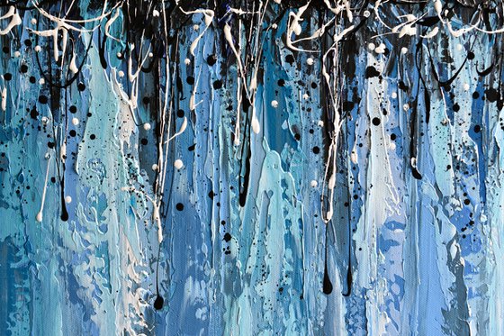Aqua Blue Horizon - Original Abstract Painting, Palette Knife Art
