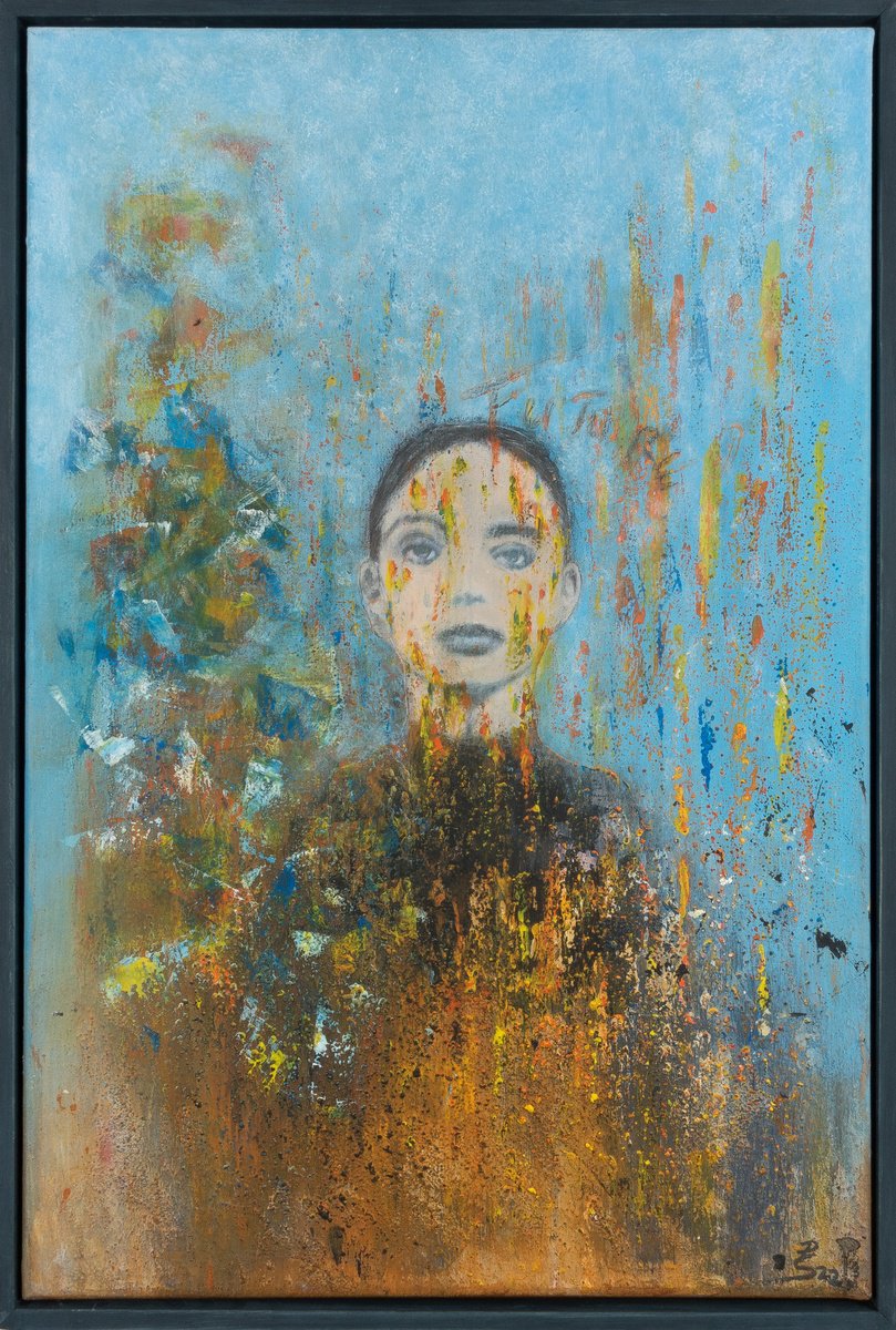 Surrealistic Portrait Painting By Peter Stahr, 17 X 25", Future?, Original Artwork