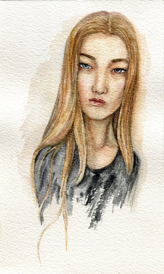 Watercolor portrait of beautiful girl