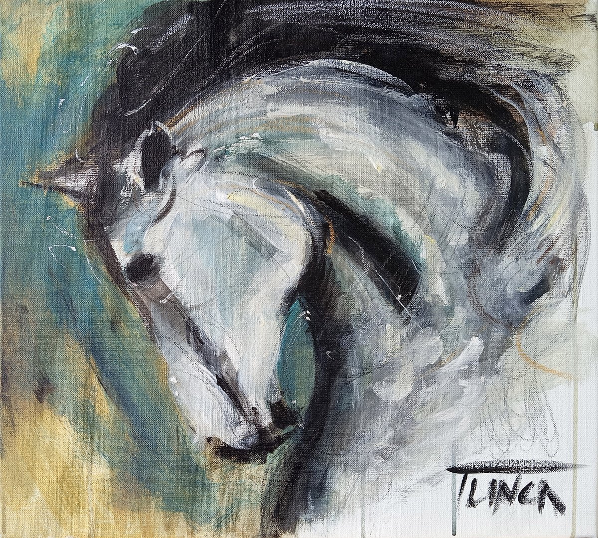 Expressive Animal Acrylic Painting By Catalin Ilinca, 20 X 18, Caballo (Study), Original Artwork