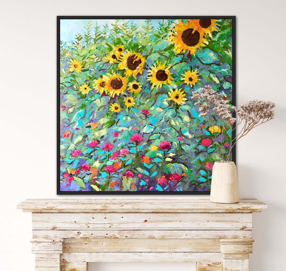 Abstract garden sunflowers