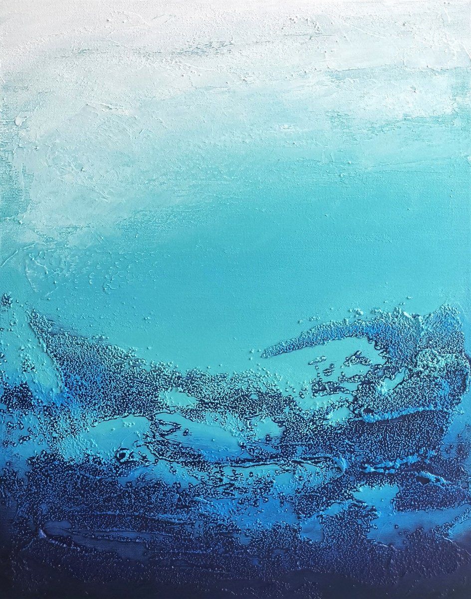 Expressive Landscape Oil Painting By Elena Mosurak, 16 X 20, Ocean / Amoudi Bay, Original Artwork