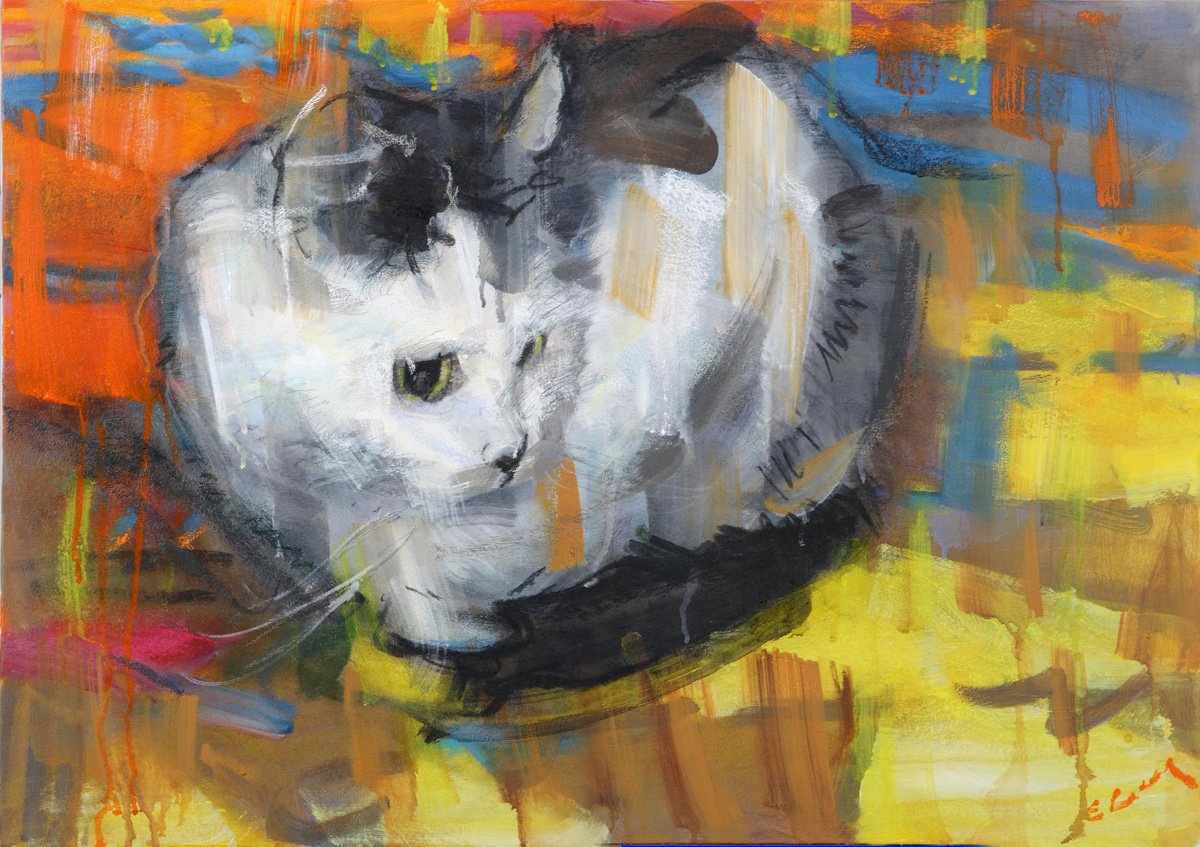 Acrylic Painting on Paper Kitty by Eugene Segal