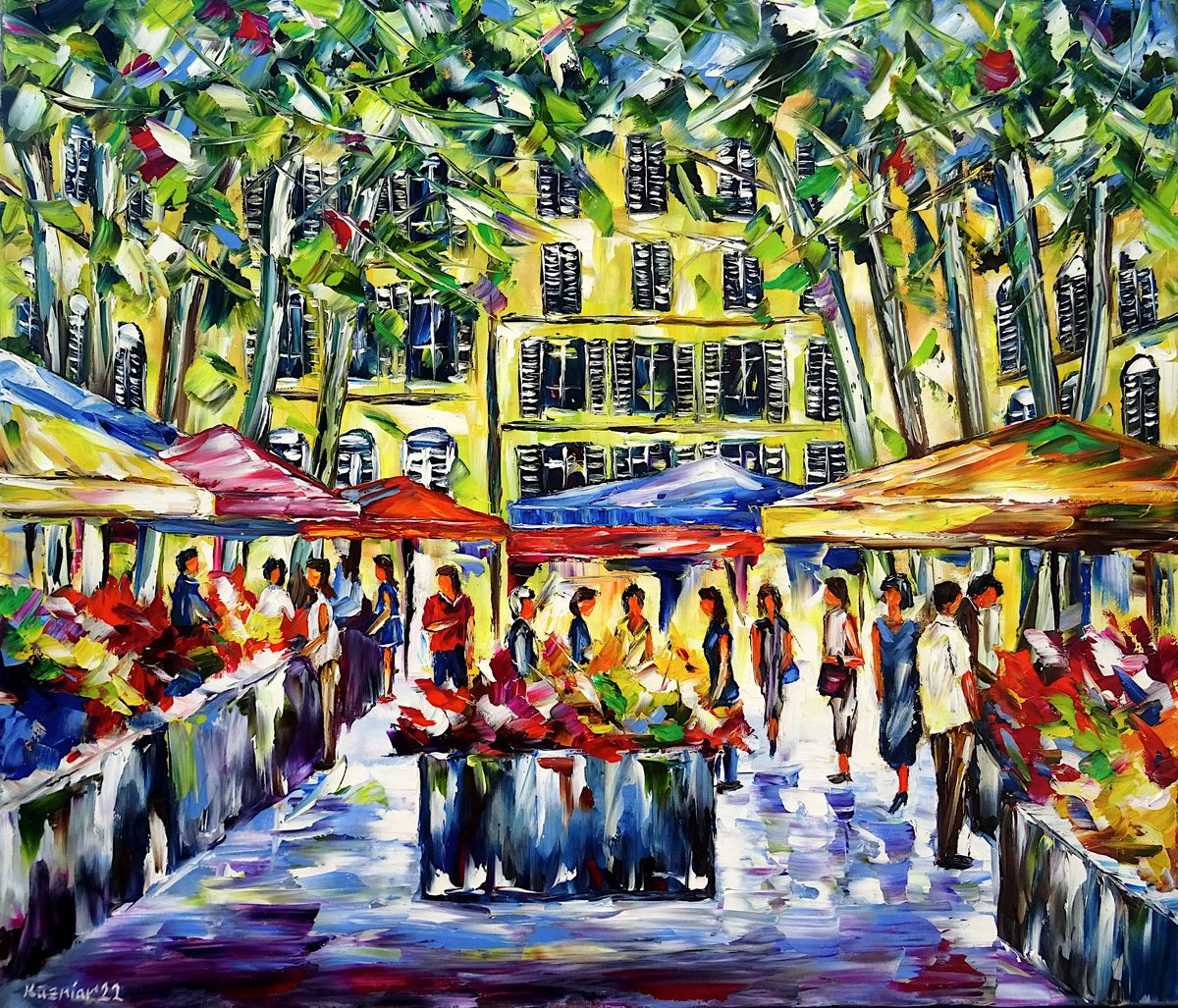 Expressive Cityscapes Oil Painting By Mirek Kuzniar, 28 X 24", On The Market, Original Artwork