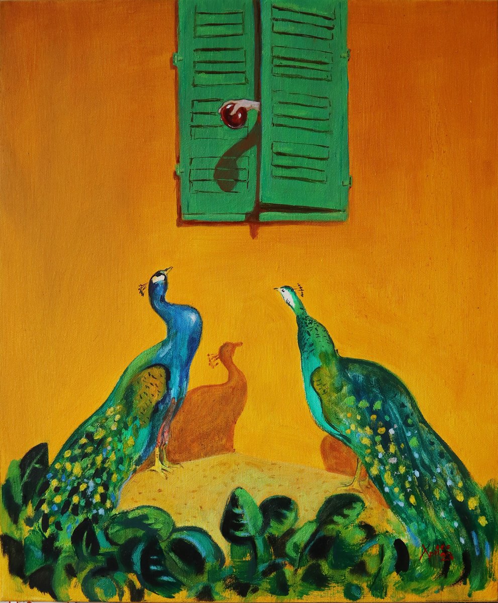 Illustrative Animal Oil Painting By Hristo Hristov, 15 X 18, Love And Something Else, Original Artwork