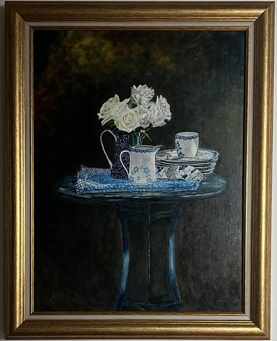 Whites roses still life